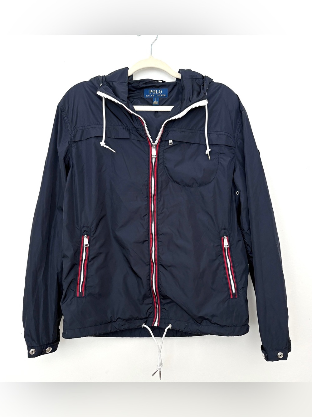 Polo Ralph Lauren Drawstring Hood Navy Packable Windbreaker Jacket Men’s S